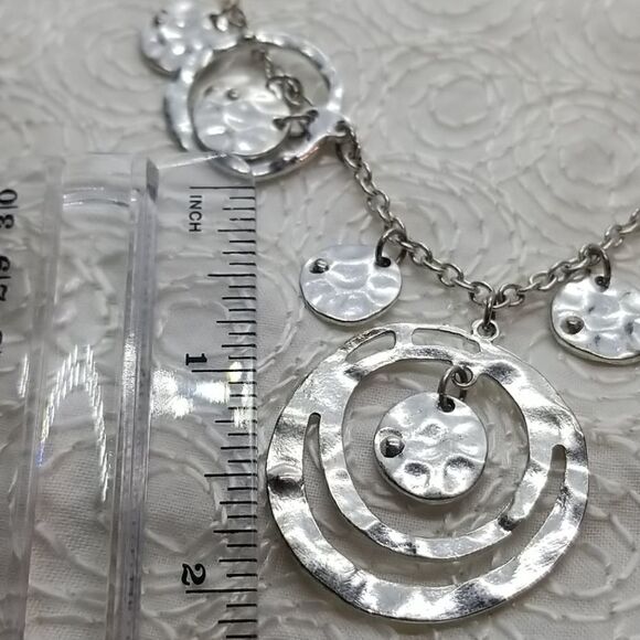 Necklace Circle Drops Silver Multiple Chain Necklace - Picture 9 of 9
